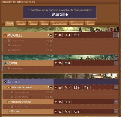 L'un des aspects majeurs du gameplay : les chantiers qui imposent une gestion précise des ressources et des points d'action !